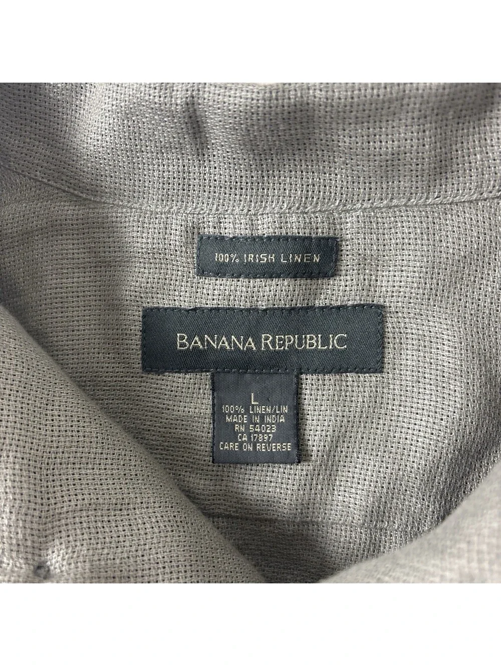 Banana Republic Irish Linen Short Sleeve Button Up Shirt Mens L Gray Oversized